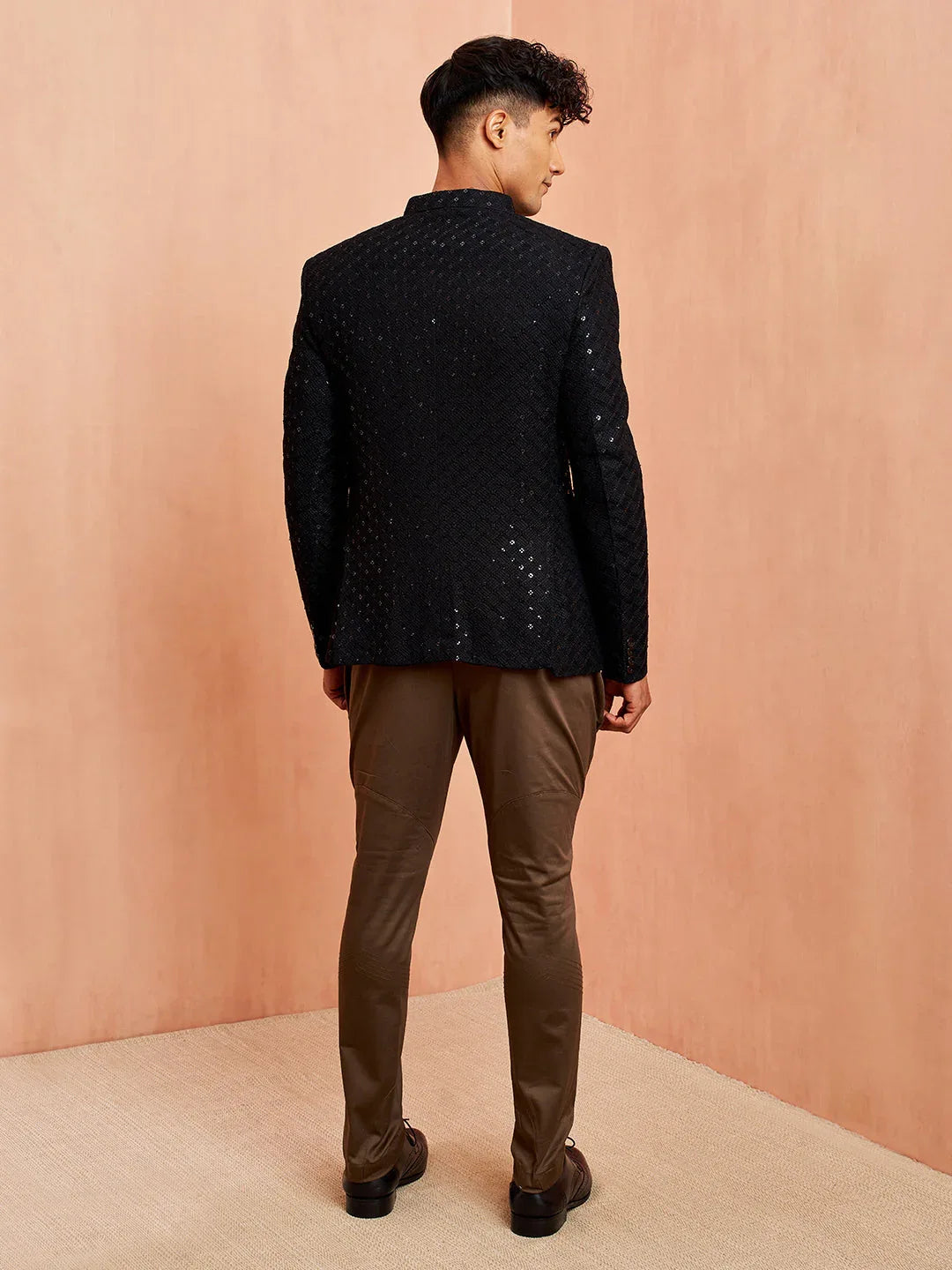 Men's Black Jodhpuri with Mehendi Green Breeches Set