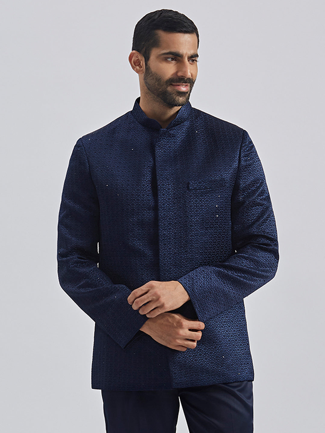 Men's Navy Blue Silk Blend Jodhpuri