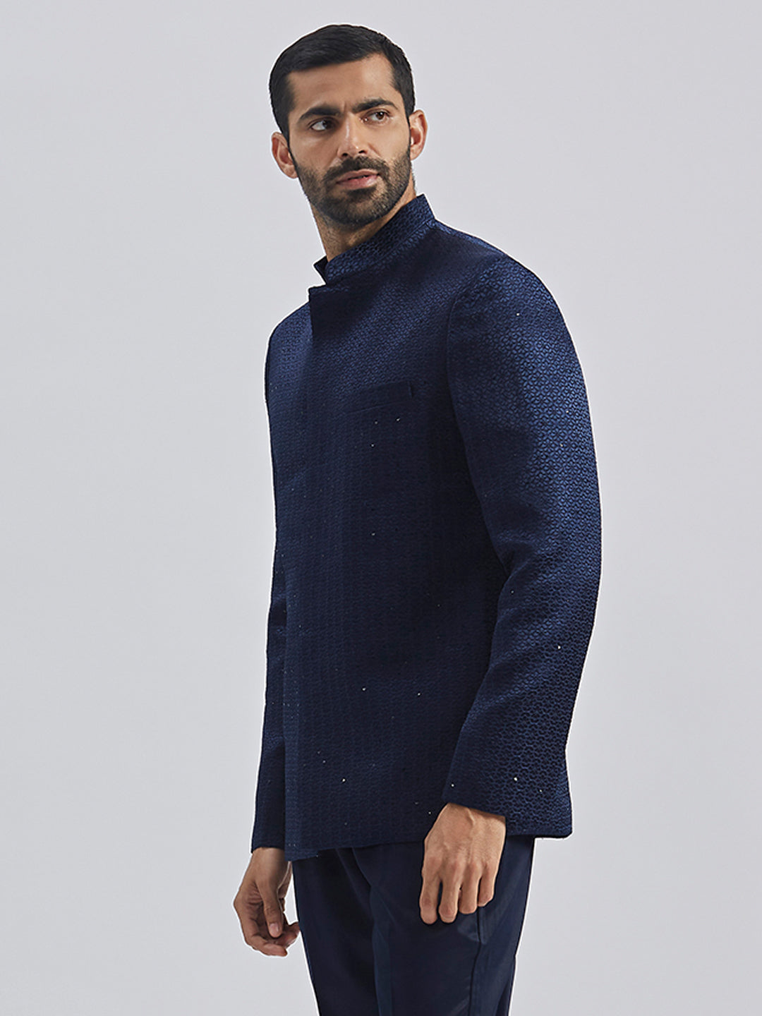 Men's Navy Blue Silk Blend Jodhpuri