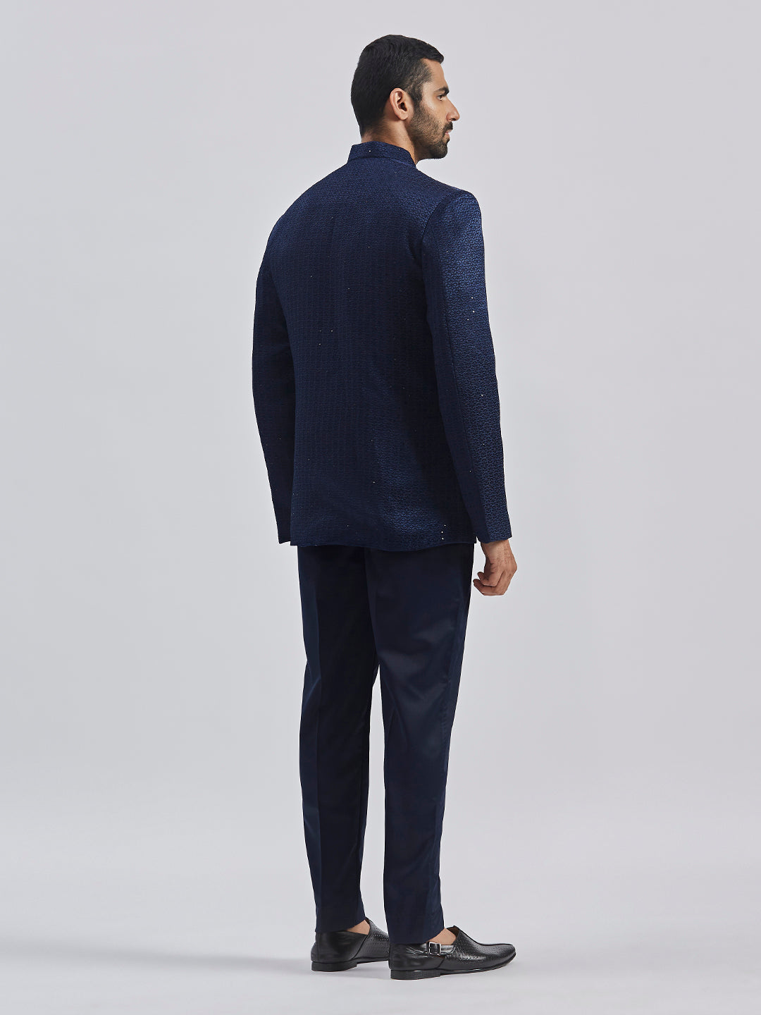 Men's Navy Blue Silk Blend Jodhpuri Pyjama Set