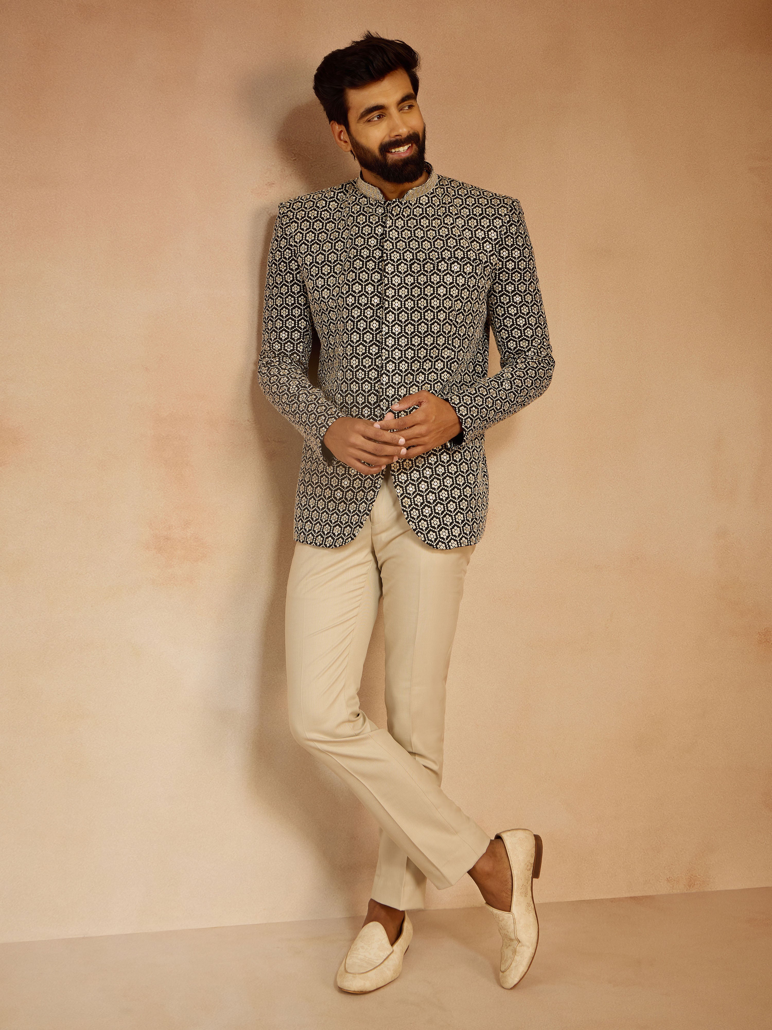 Men's Black Sequin Embroidered Jodhpuri Jacket