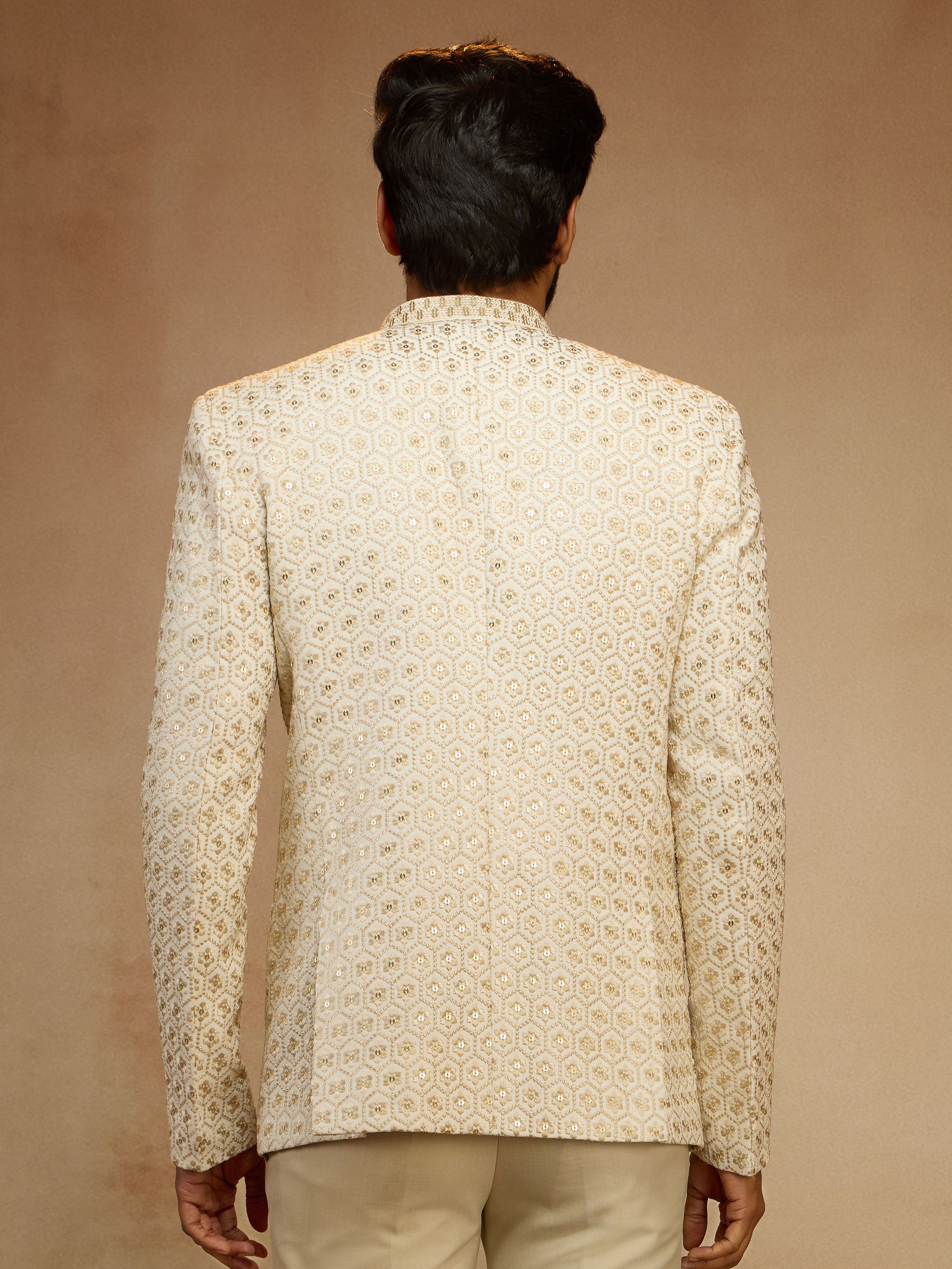 Men's Off White Sequin Embroidered Jodhpuri Jacket