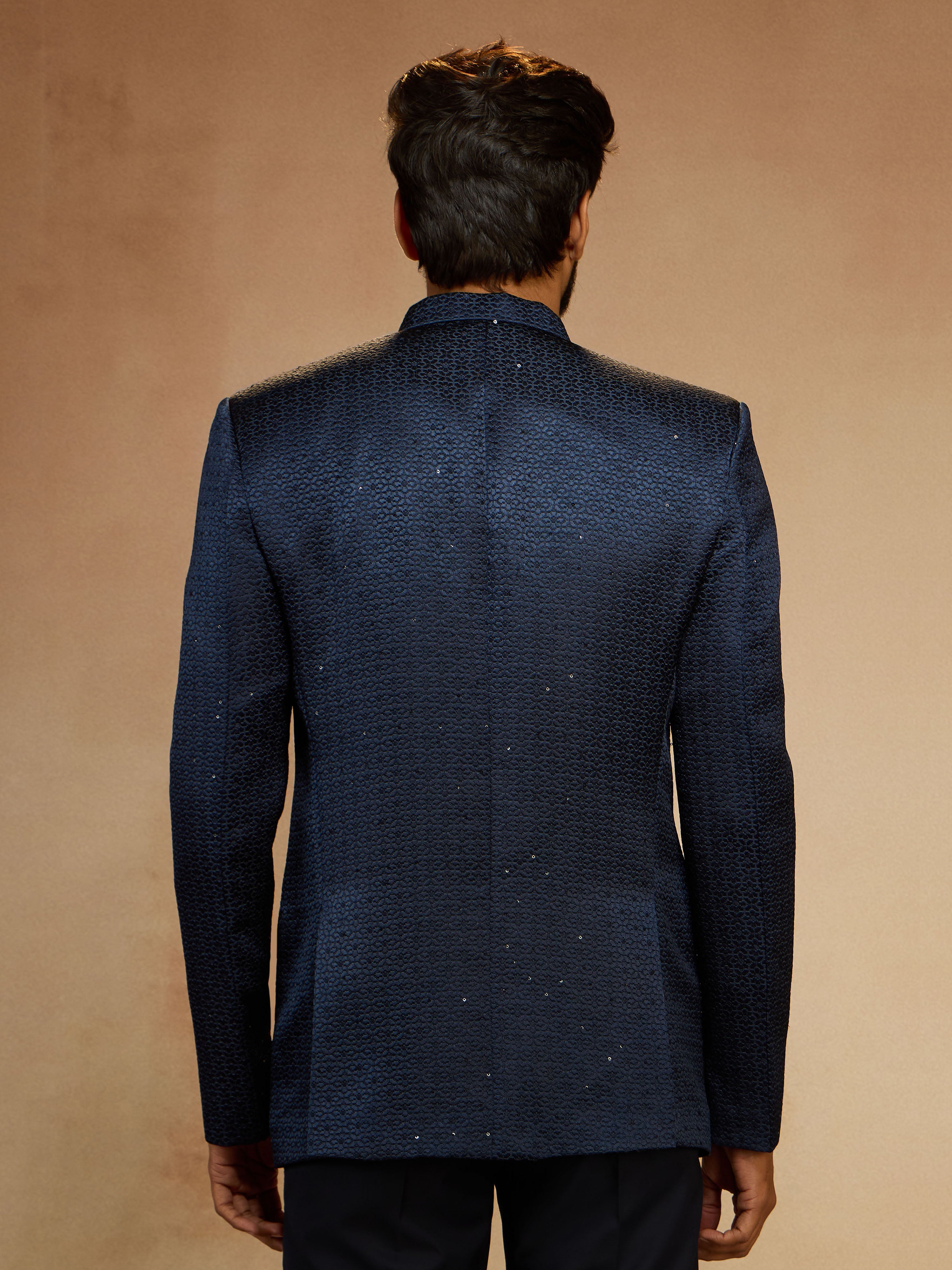 Men's Navy Blue Self-Texture Sequin Embroidery Jodhpuri