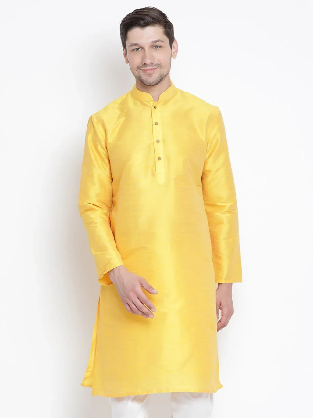 Men's Yellow Cotton Silk Blend Kurta