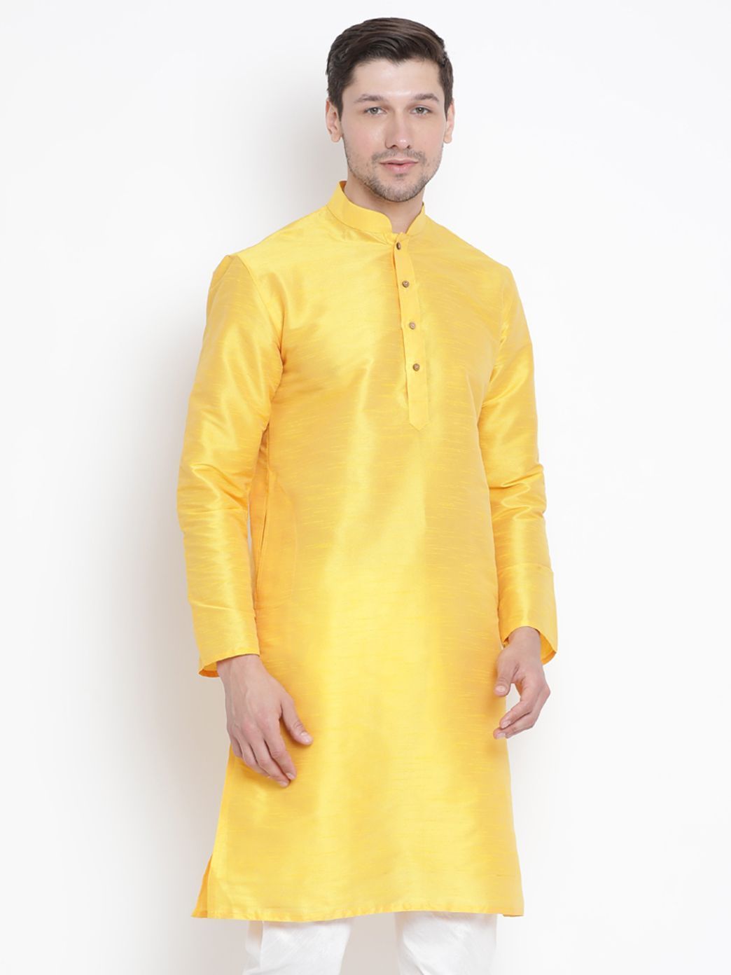Men's Yellow Cotton Silk Blend Kurta