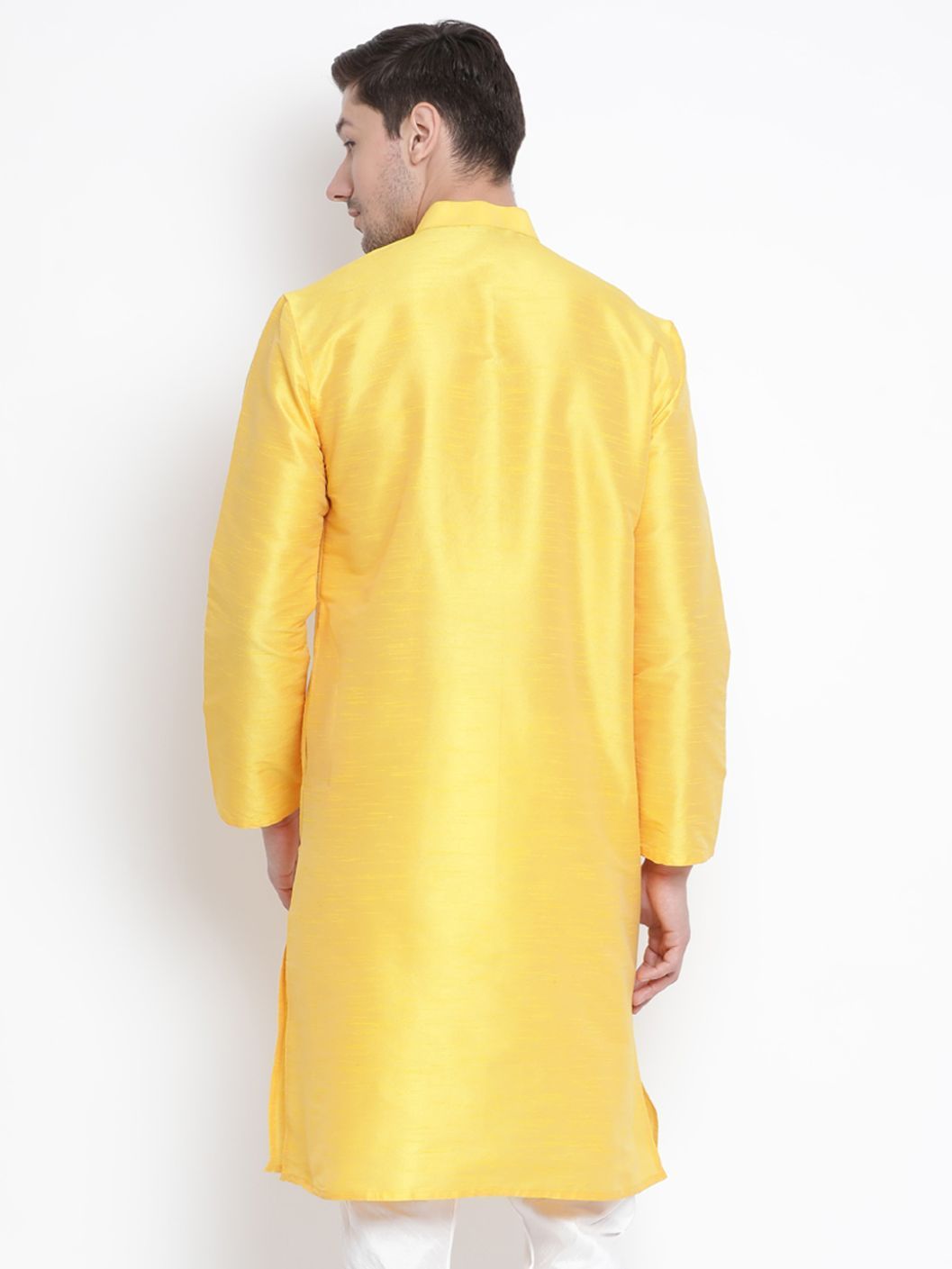 Men's Yellow Cotton Silk Blend Kurta