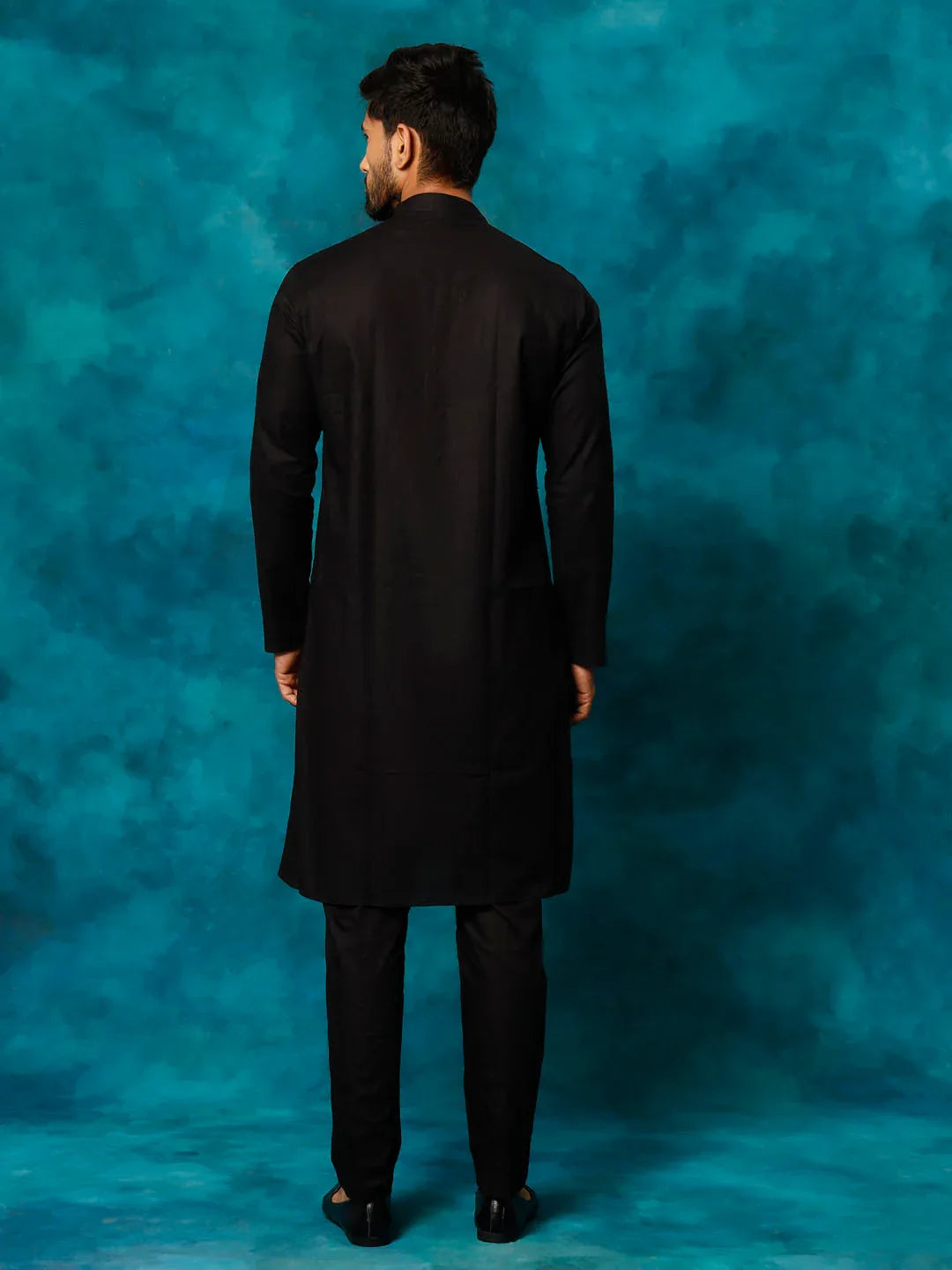 Men's Black Cotton Blend Kurta Pyjama Set