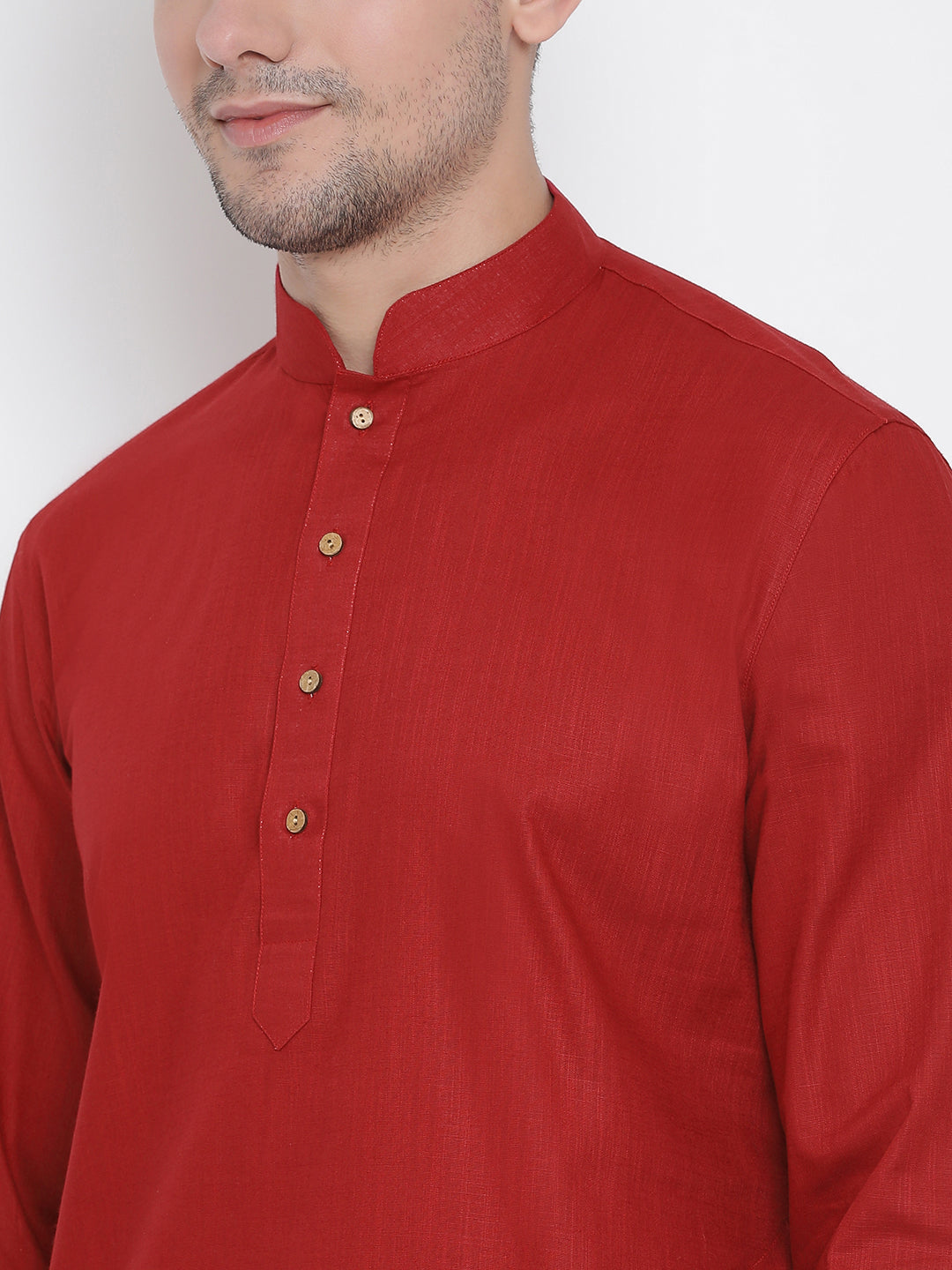 VASTRAMAY Men's Maroon Cotton Kurta