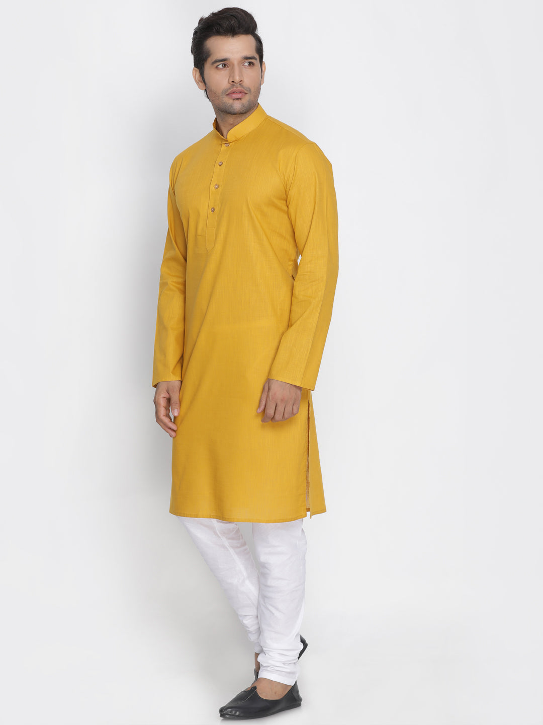 VASTRAMAY Men's Yellow Cotton Kurta and Pyjama Set