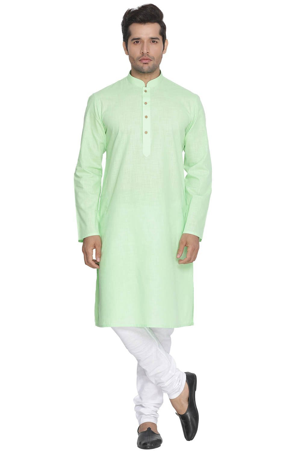 VASTRAMAY Men's Green Cotton Kurta and Churidar Set