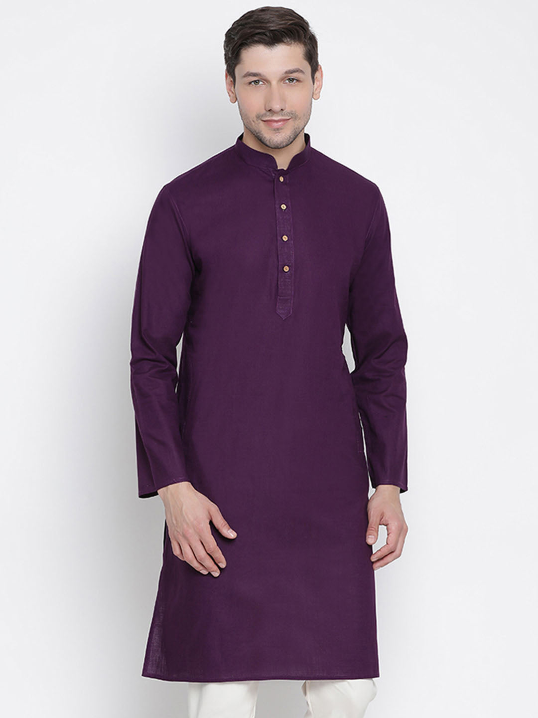 VASTRAMAY Men's Purple Cotton Kurta