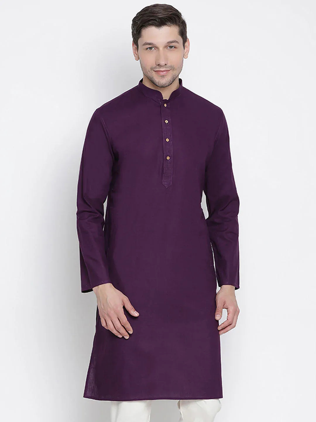 VASTRAMAY Men's Purple Cotton Kurta