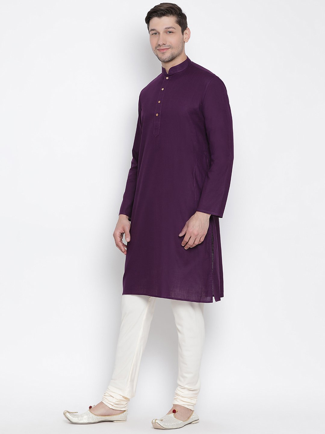 VASTRAMAY Men's Purple Cotton Kurta and Pyjama Set