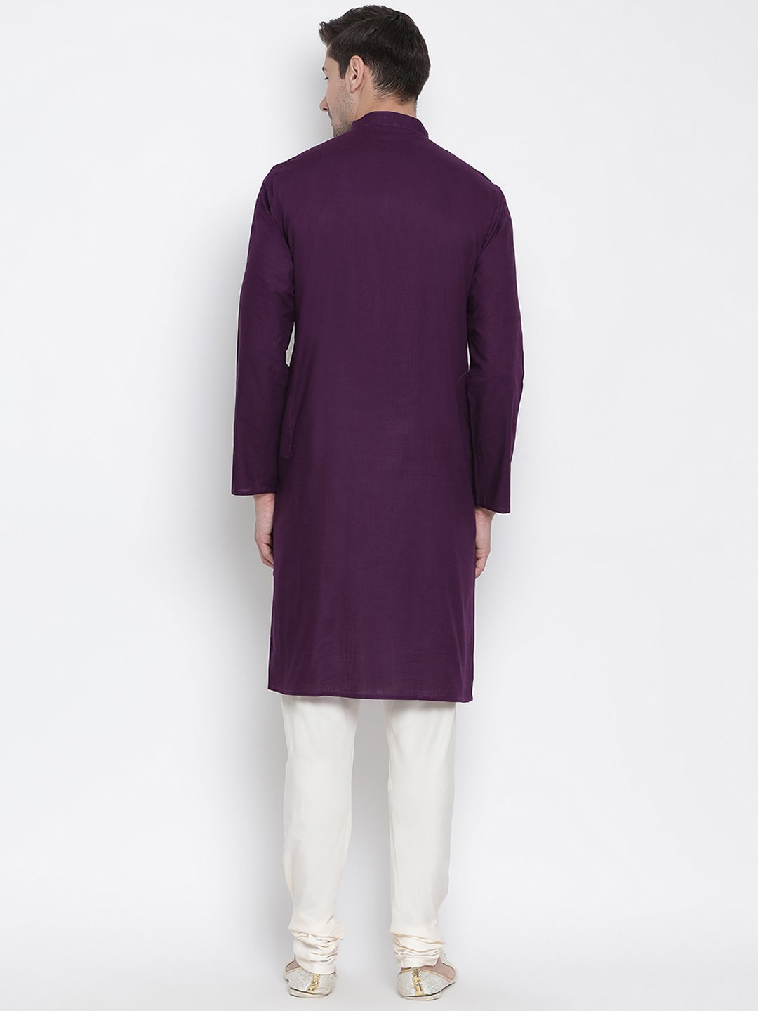 VASTRAMAY Men's Purple Cotton Kurta and Pyjama Set