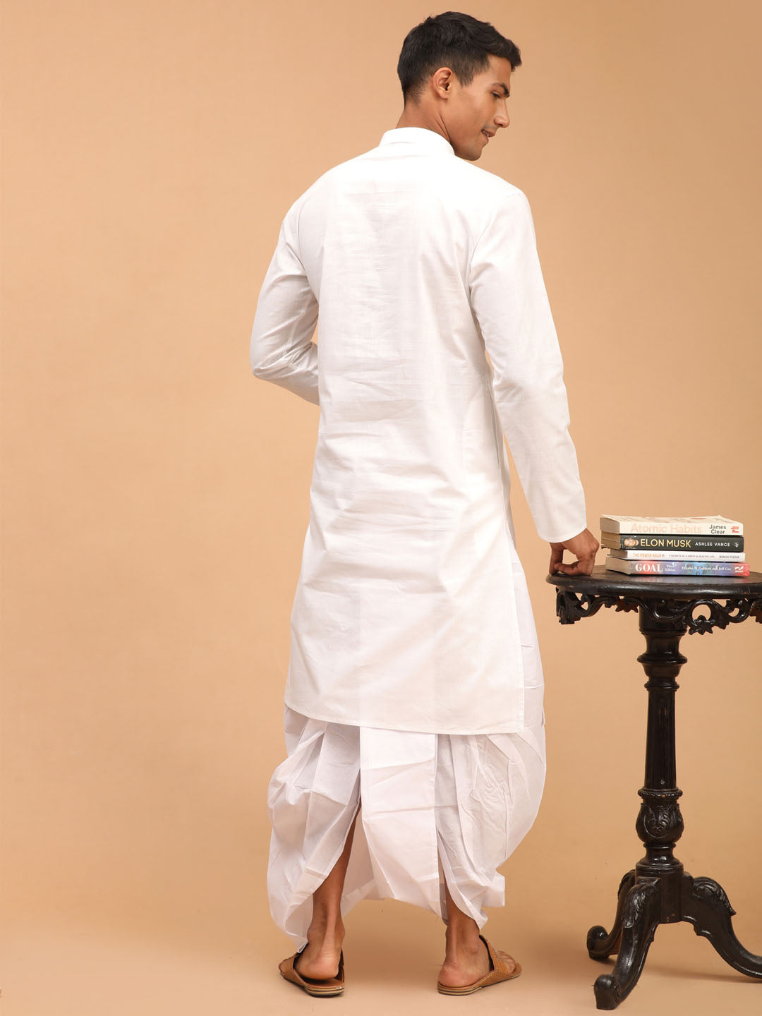 Men's White Cotton Kurta With White Solid Dhoti Set