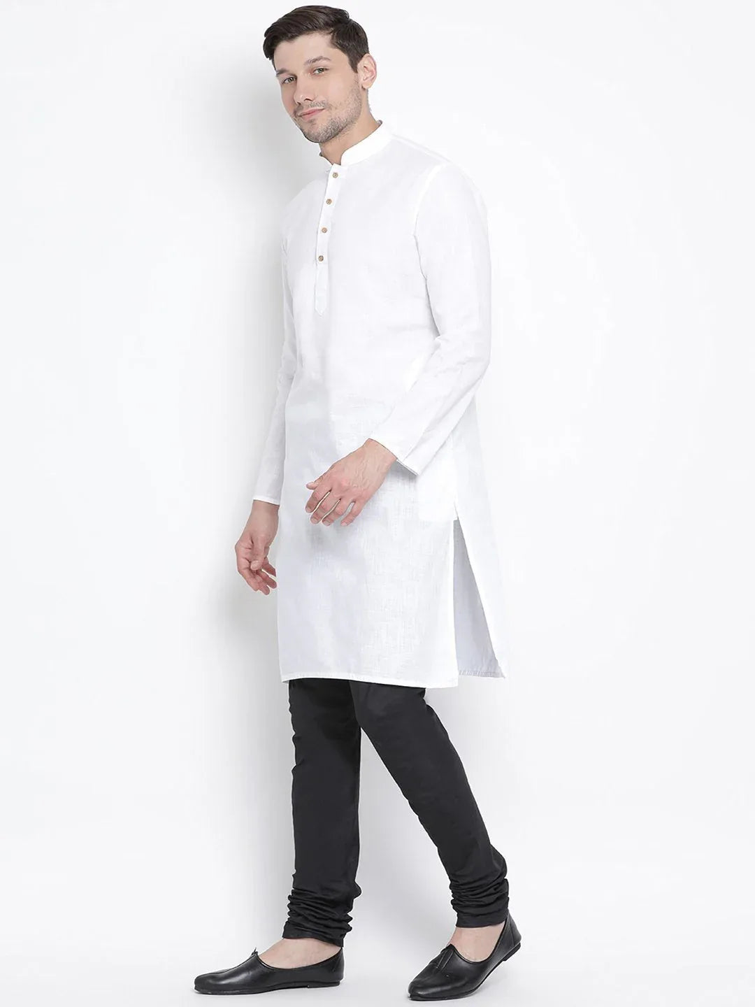 VASTRAMAY Men's White Cotton Kurta and Pyjama Set