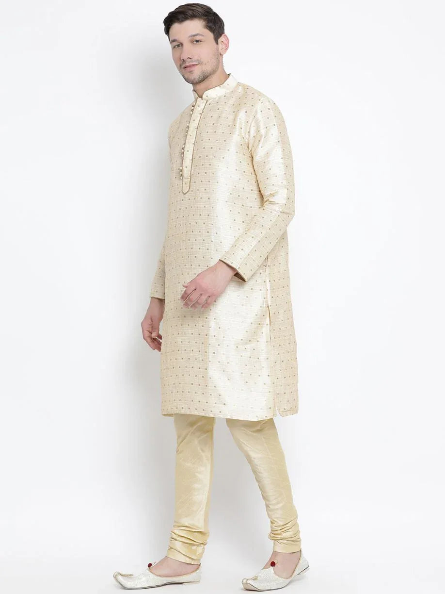 VASTRAMAY Men's Gold Zari Weaved Kurta Pyjama Set
