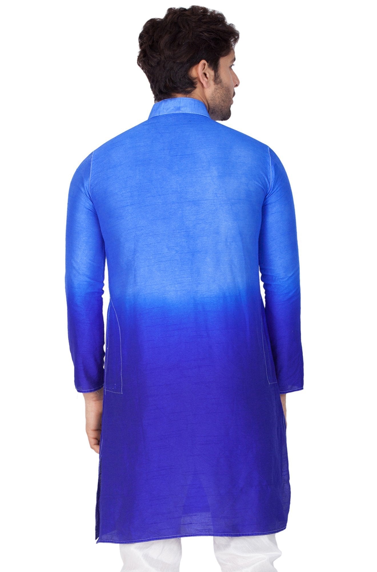 VASTRAMAY Men's Blue Cotton Silk Blend Kurta