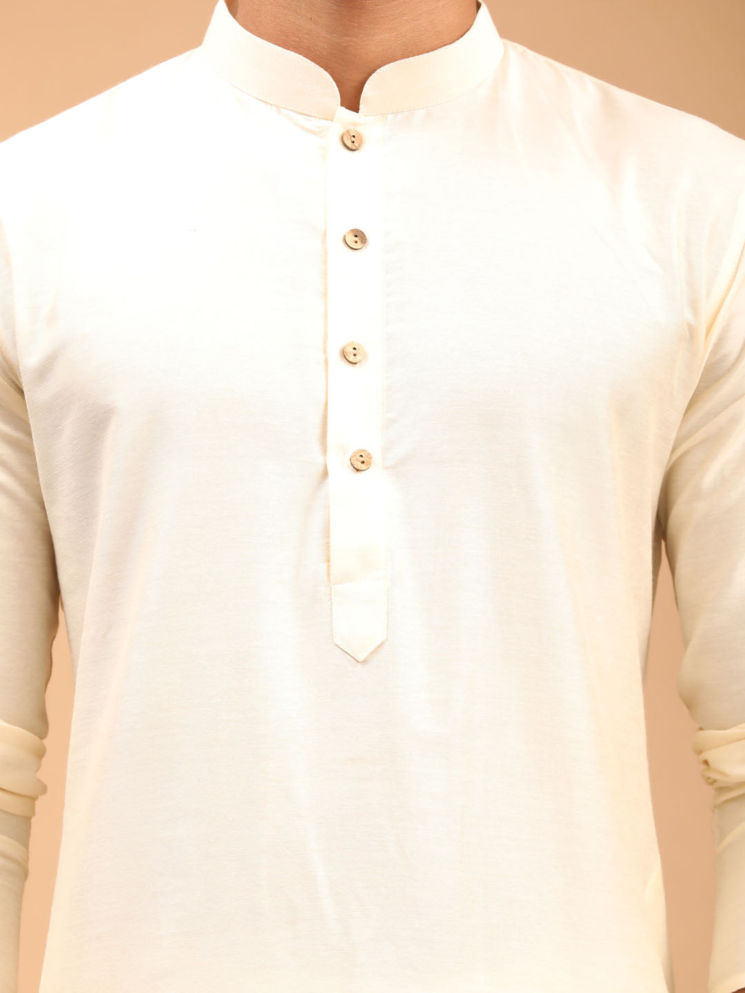 Men's Cream Viscose Rayon Kurta With Pant Style Pyjama Set
