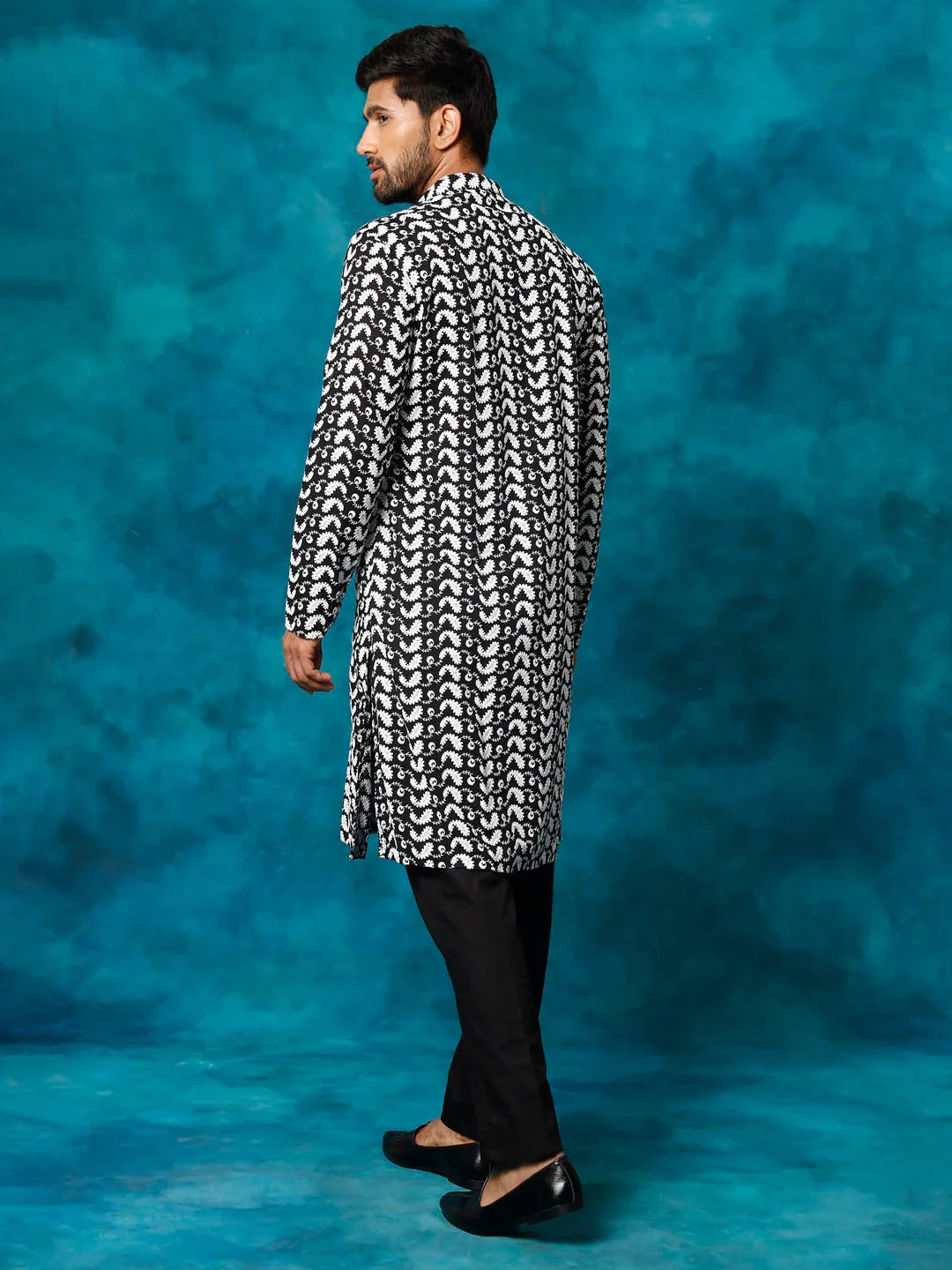 Men's Black Pure Cotton Chikankari Kurta Pyjama Set