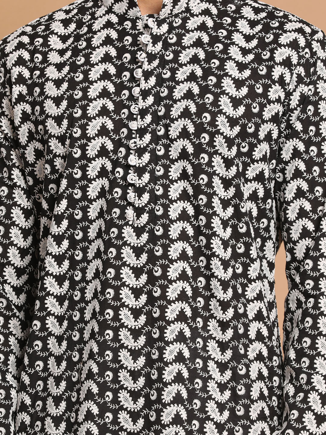 Men's Black Pure Cotton Chikankari Kurta Pant