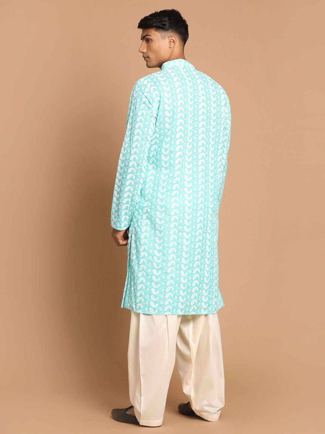 Men's Green Pure Cotton Chikankari Kurta With Patiala Set