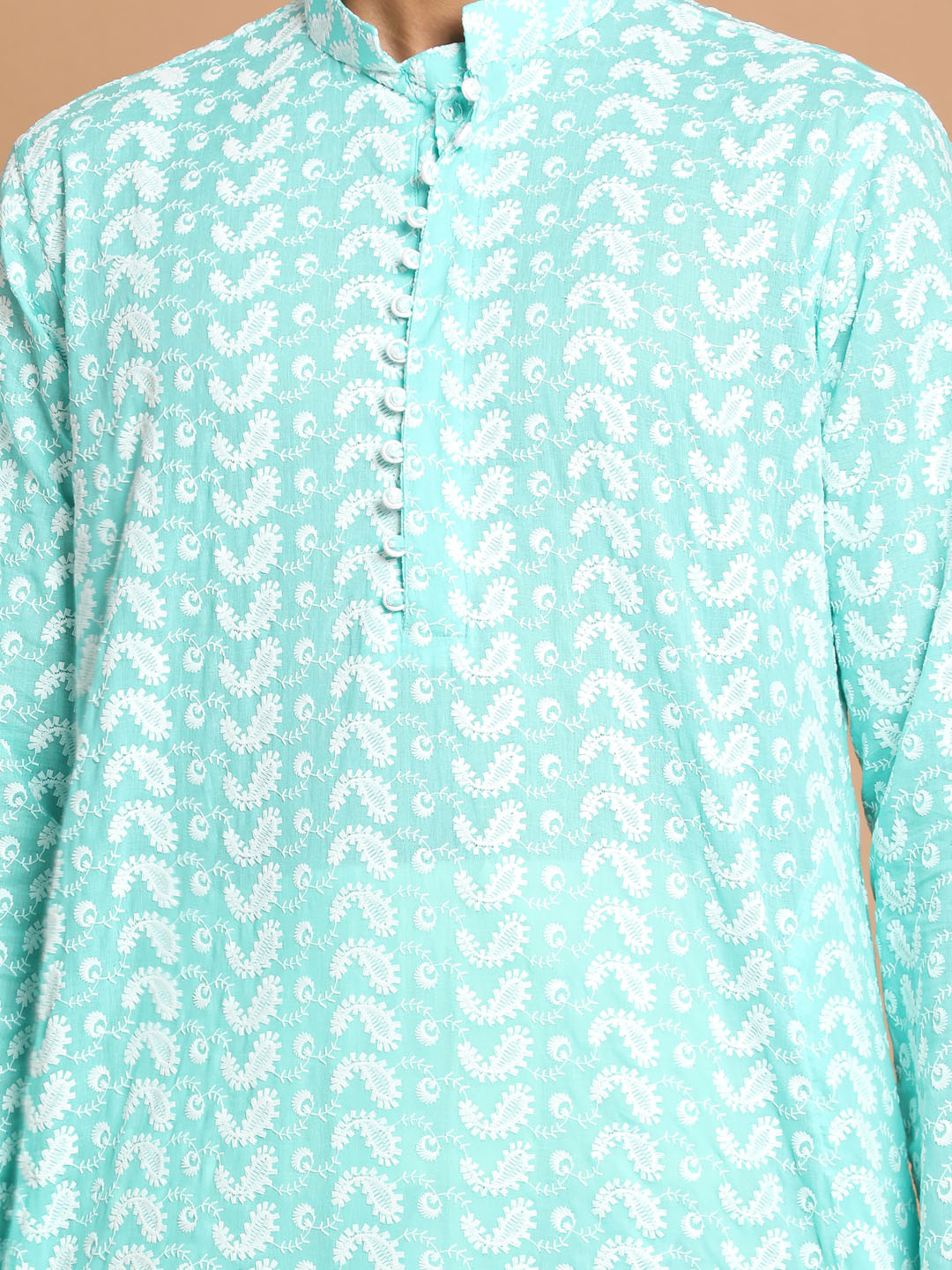 Men's Green Pure Cotton Chikankari Kurta With Patiala Set