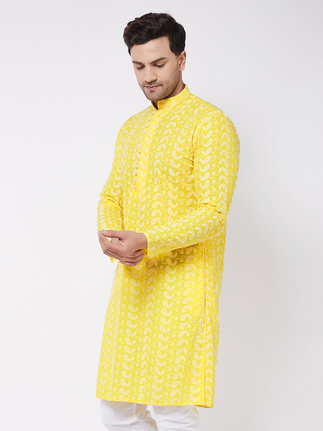 Men's Mustard Pure Cotton Chikankari Kurta