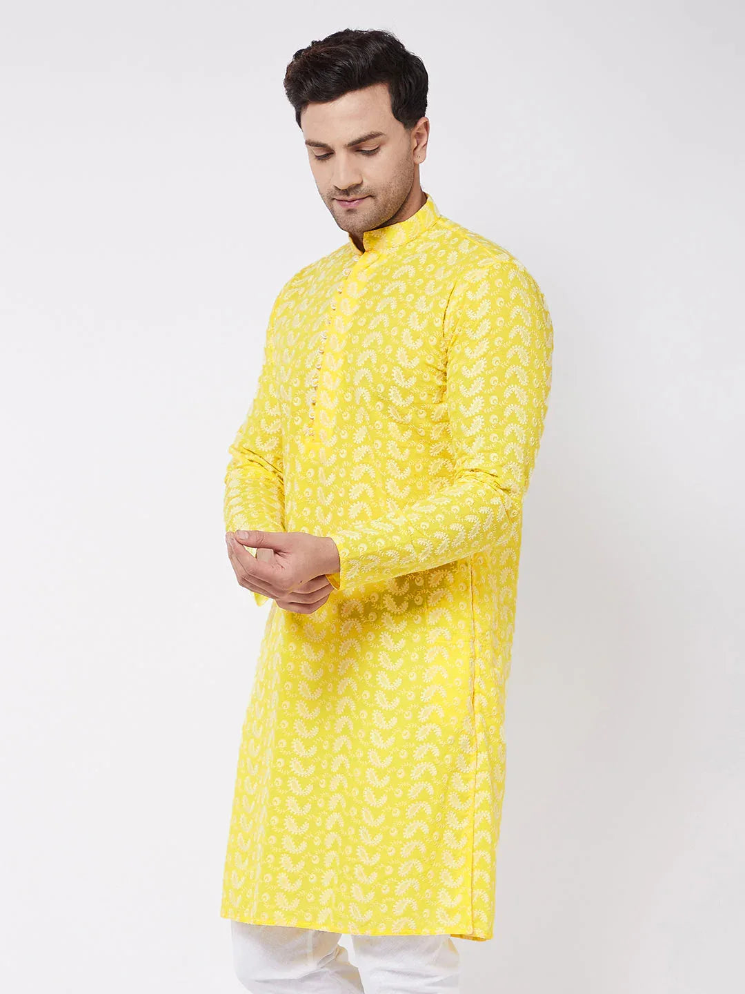 Men's Mustard Pure Cotton Chikankari Kurta