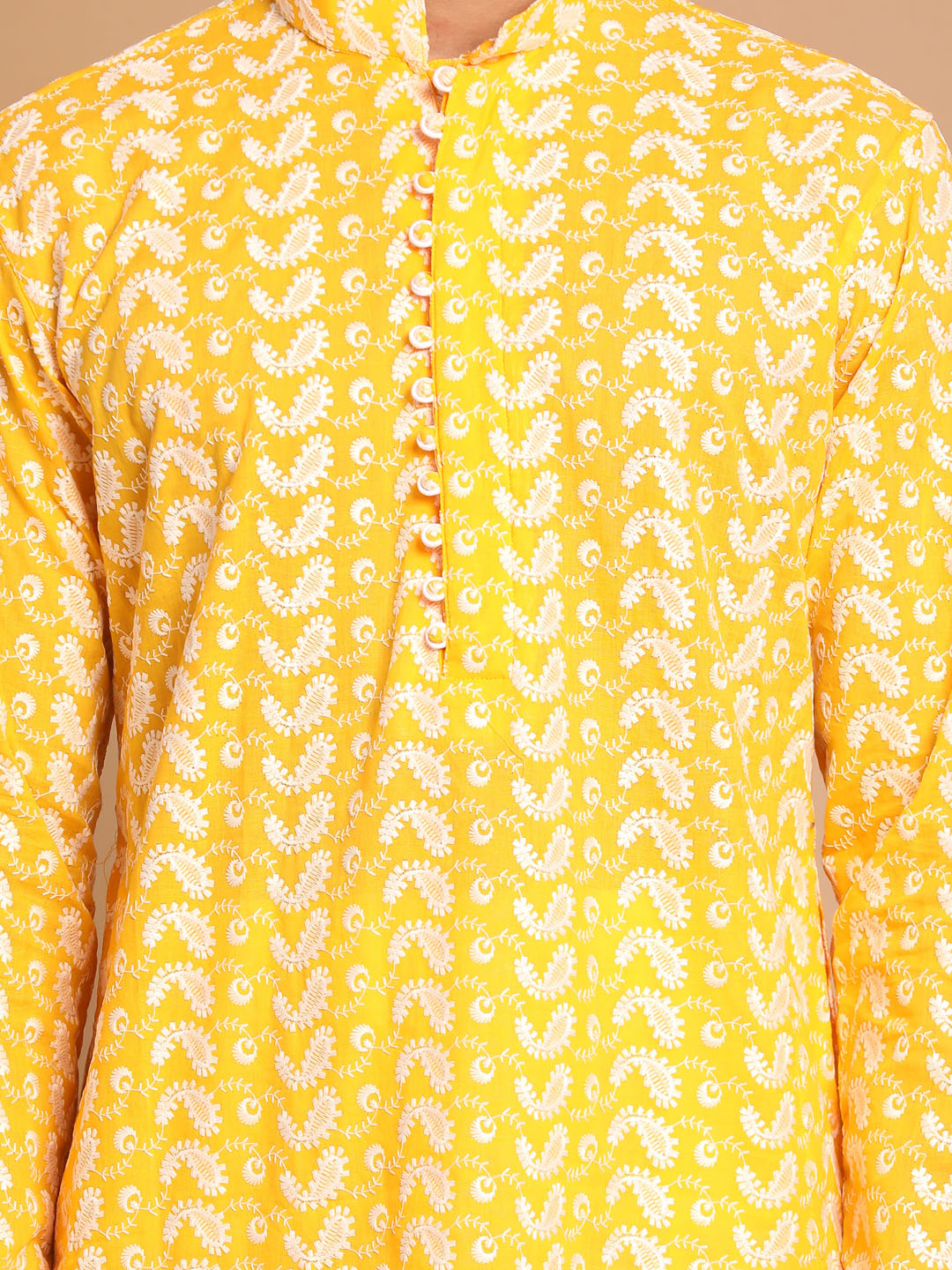 Men's Orange Pure Cotton Chikankari Kurta With Patiala Set