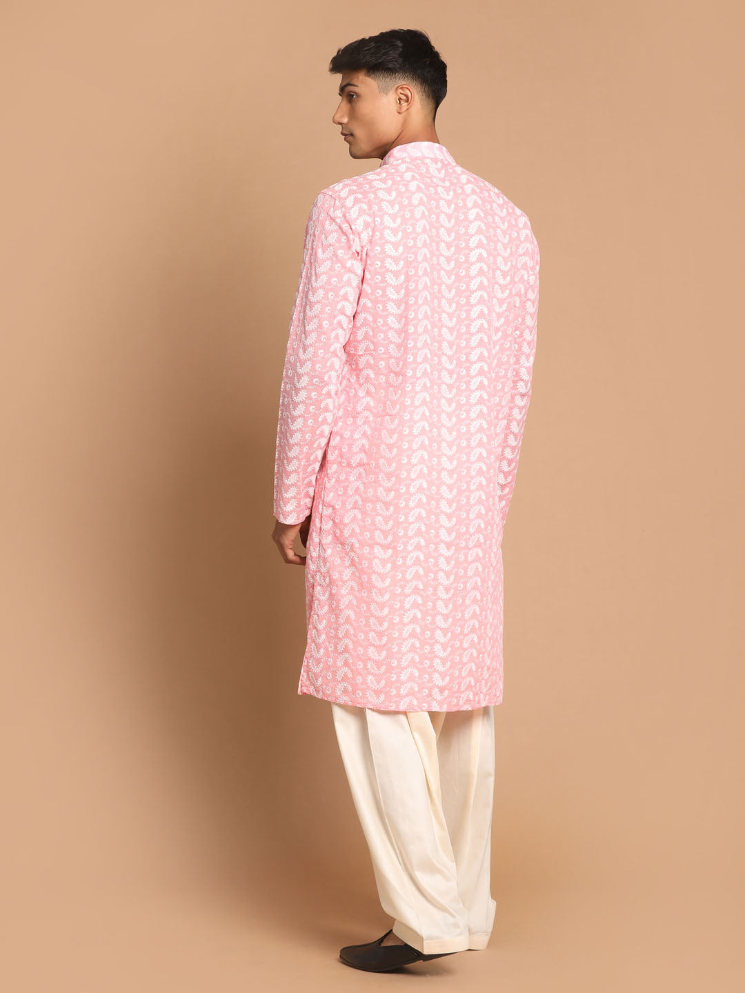 Men's Pink Pure Cotton Chikankari Kurta With Patiala Set