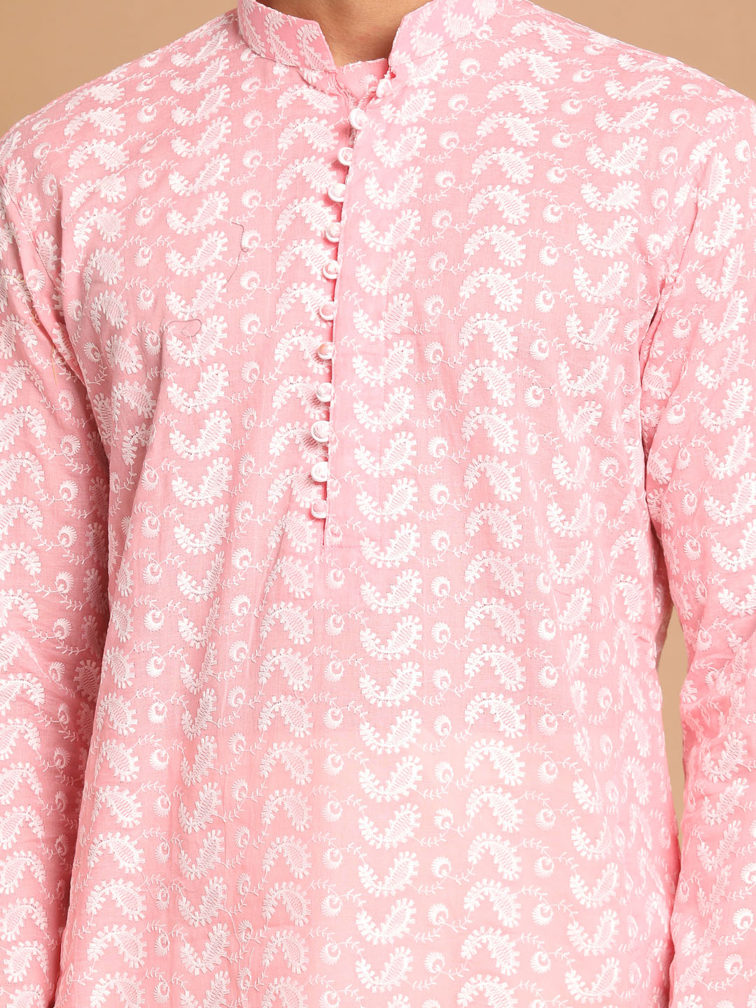 Men's Pink Pure Cotton Chikankari Kurta With Patiala Set