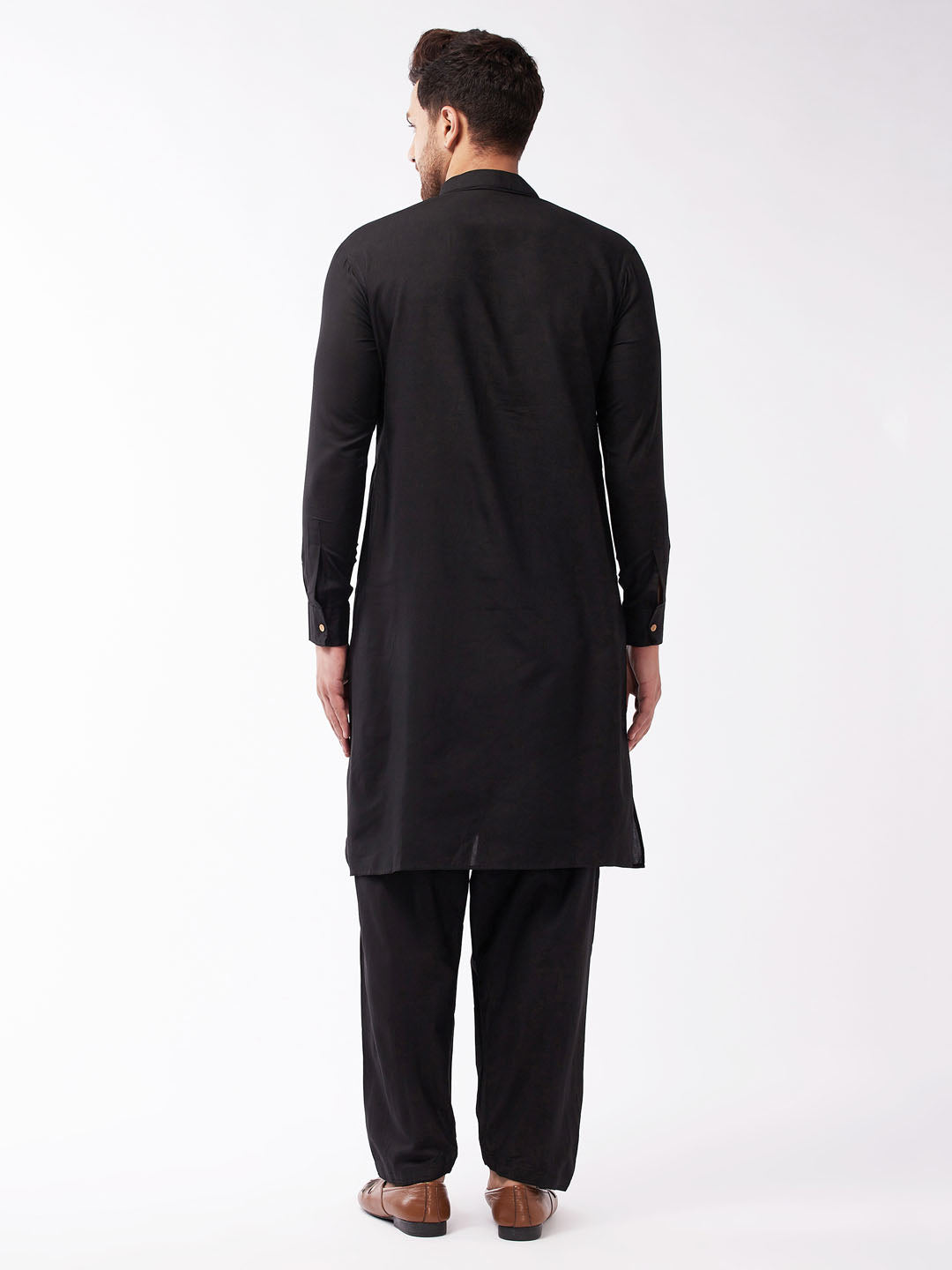 Men's Black Cotton Blend Kurta and Pyjama Set