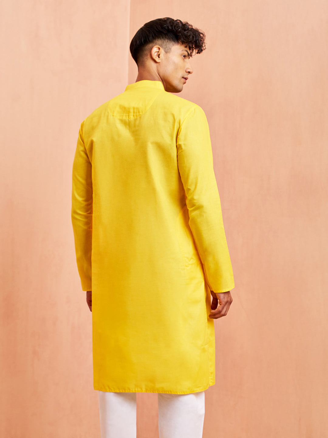 Men's Yellow Cotton Kurta Wedding Casual Wear