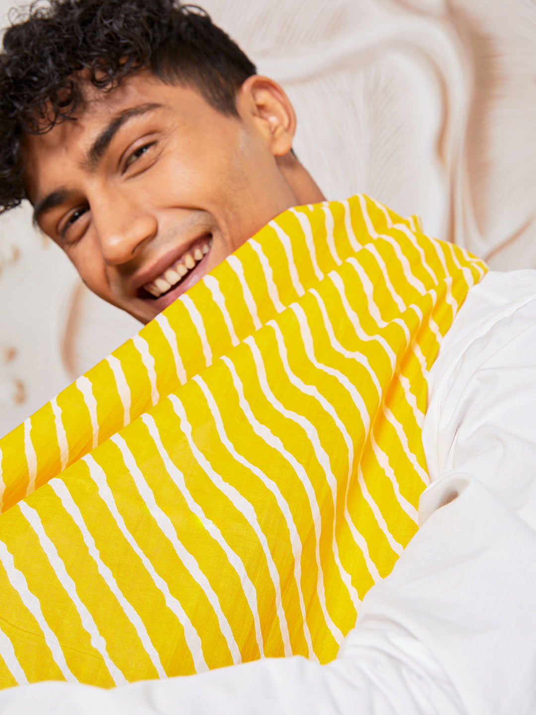 Men's White Cotton Kurta,Pyjama And Dupatta Set