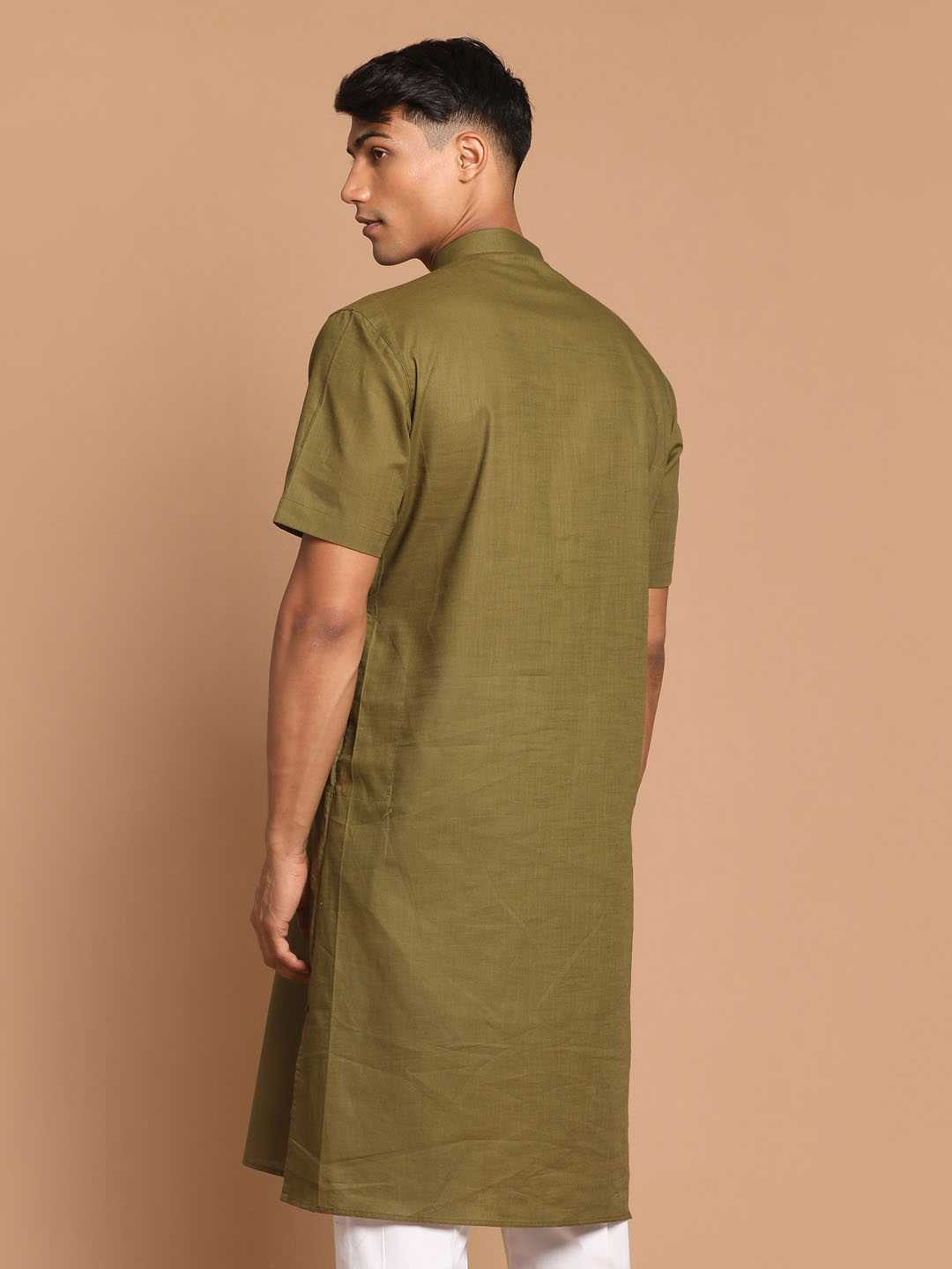 Men's Olive Green Solid Kurta