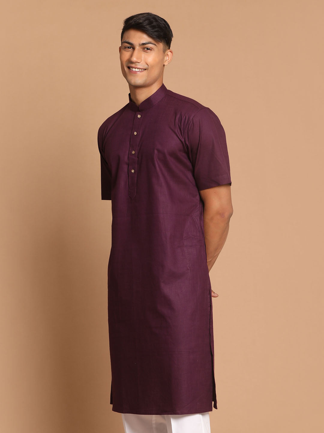 Men's Purple Solid Kurta