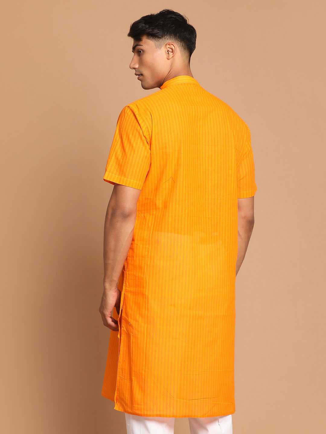Men's Orange Striped Kurta