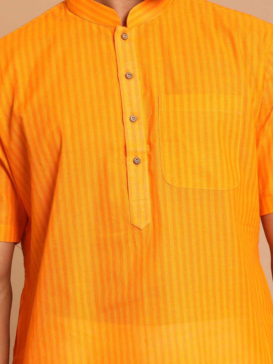 Men's Orange Striped Kurta