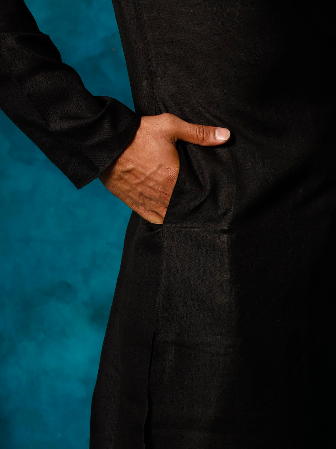 Men's Black Cotton Blend Ethnic Kurta