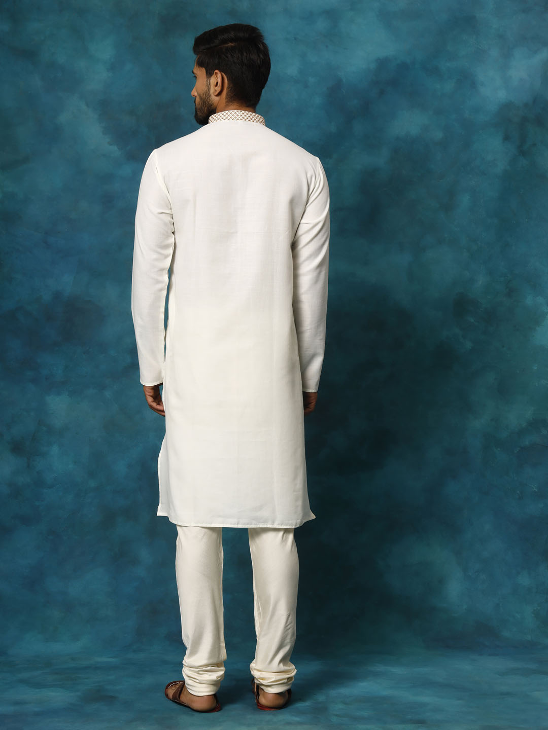 Men's Cream Cotton Blend Kurta Pyjama Set