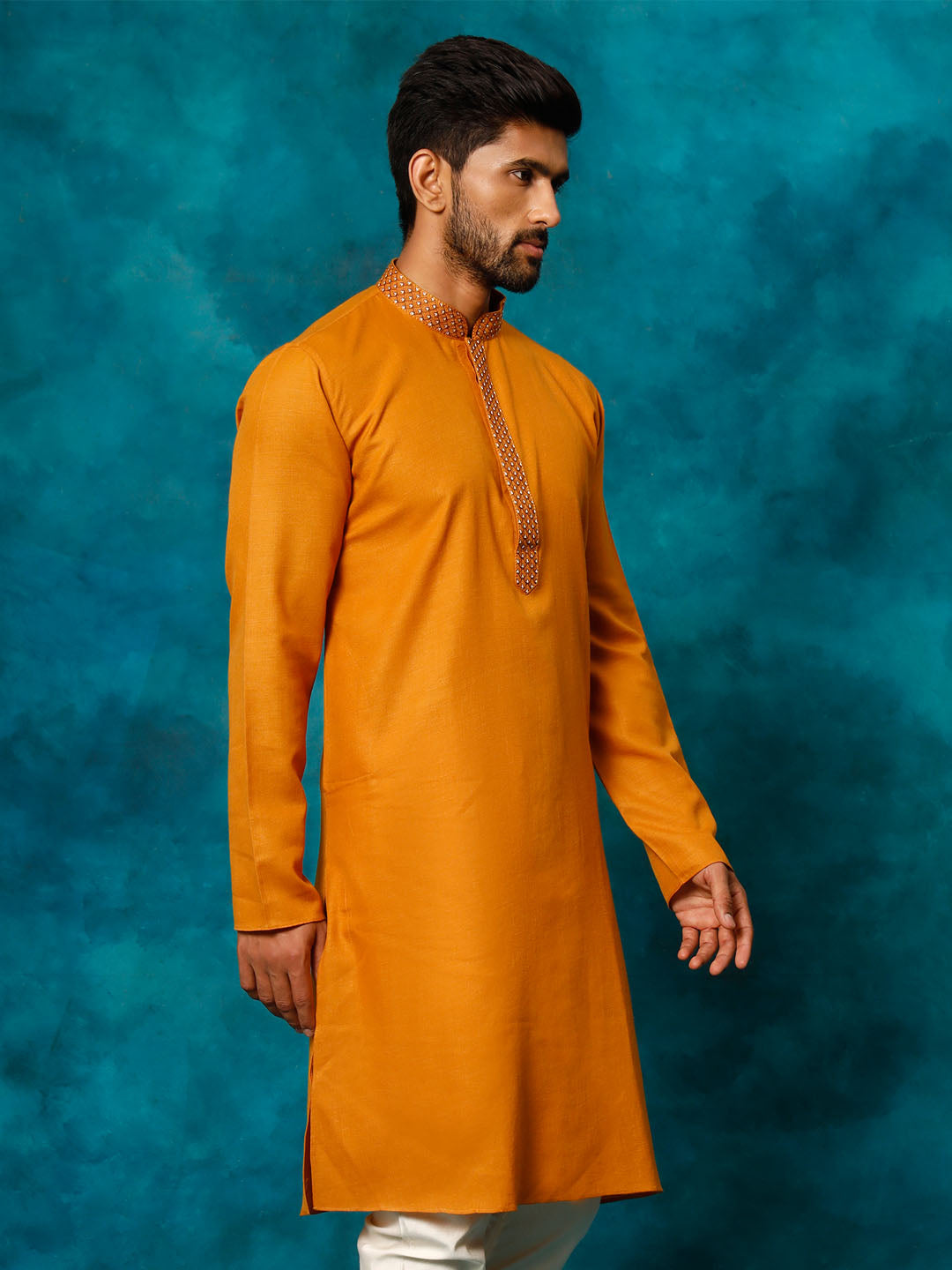 Men's Rust Cotton Blend Ethnic Kurta