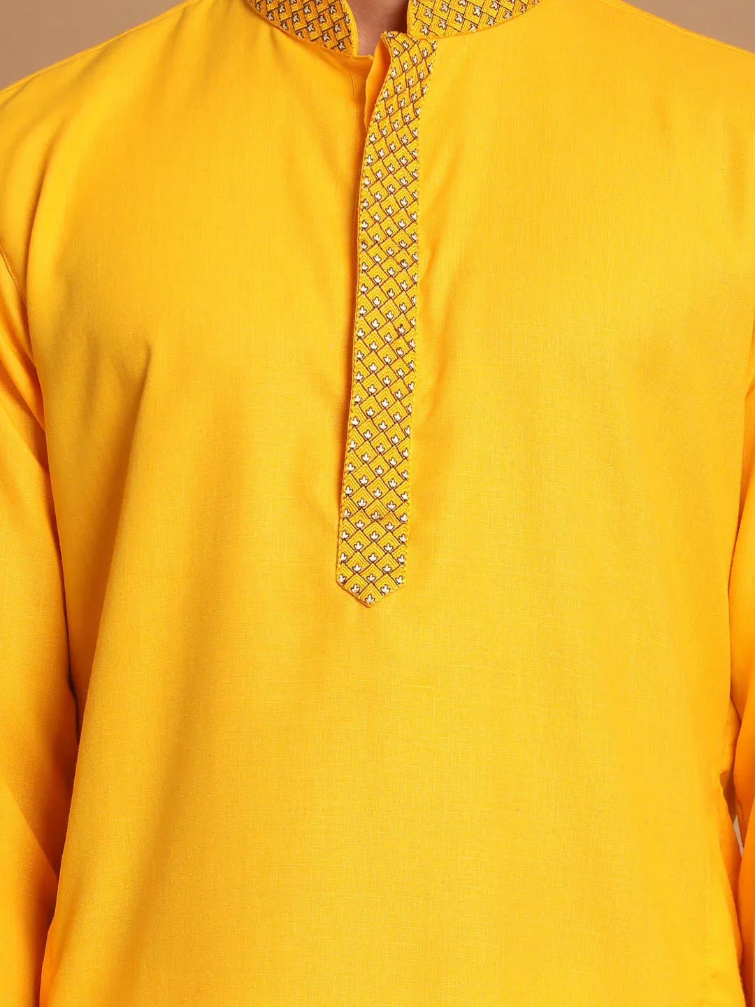Men's Yellow Color Solid Kurta