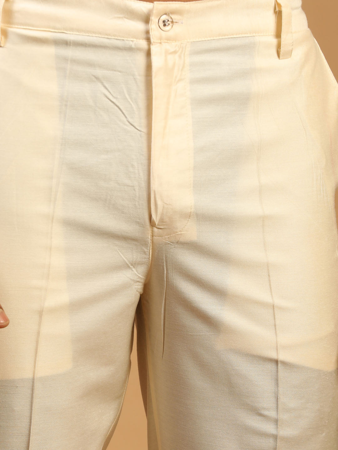 Men's Beige Floral Printed Kurta With Cream Solid Pant Style Viscose Pyjama Set