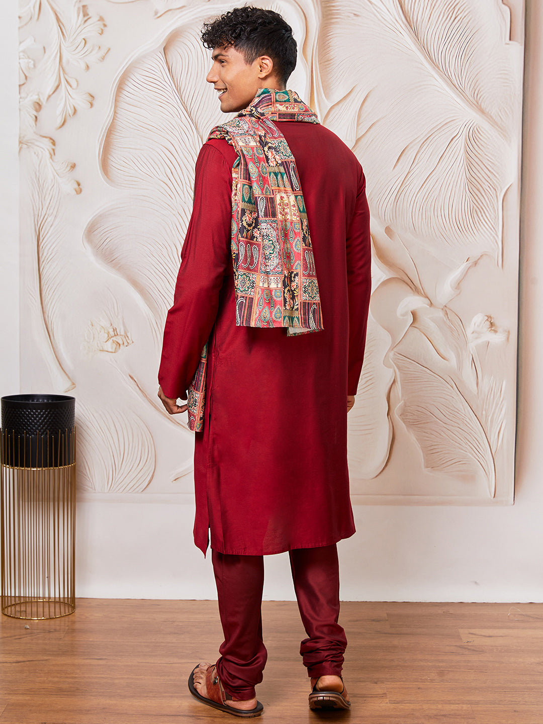 Men's Maroon Viscose Kurta,Pant And Dupatta Set