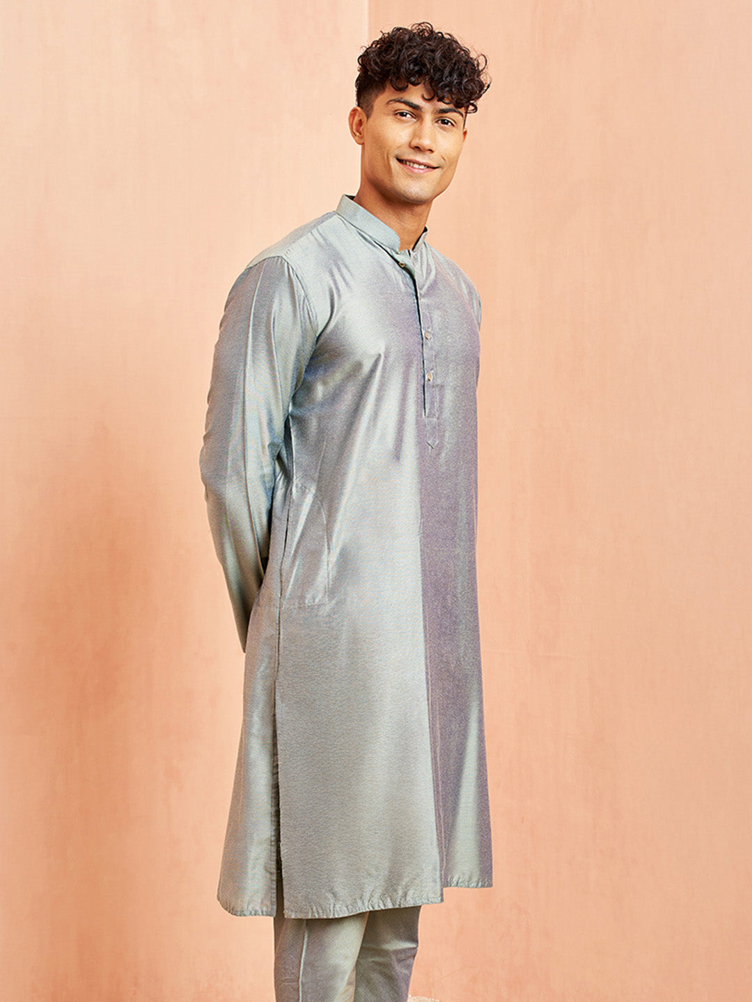 Men's Olive Green Viscose Kurta Long Sleeve Mandarin Collar Festive