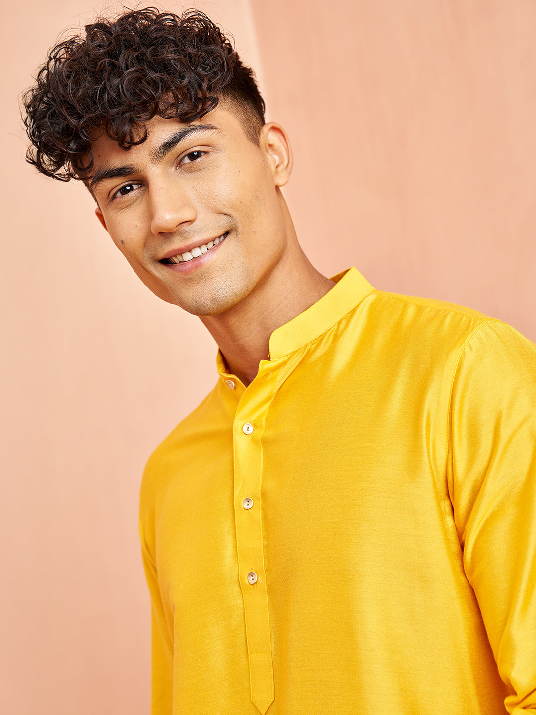 Men's Yellow Viscose Kurta with Yellow Pant Set