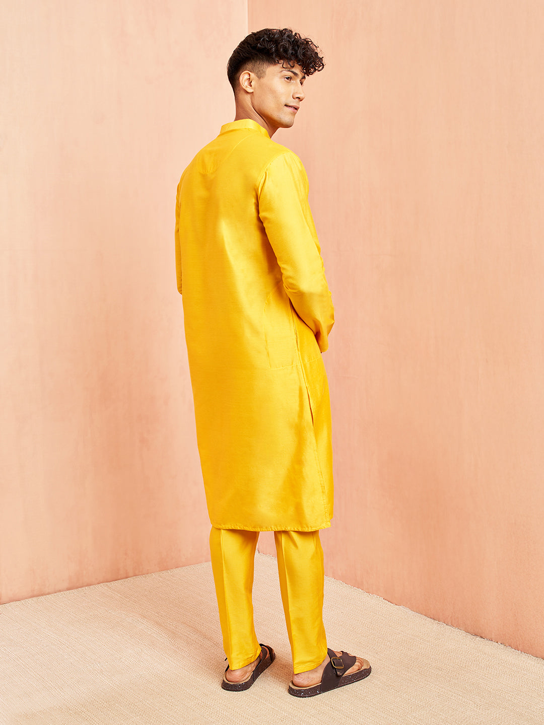 Men's Yellow Viscose Kurta with Yellow Pant Set