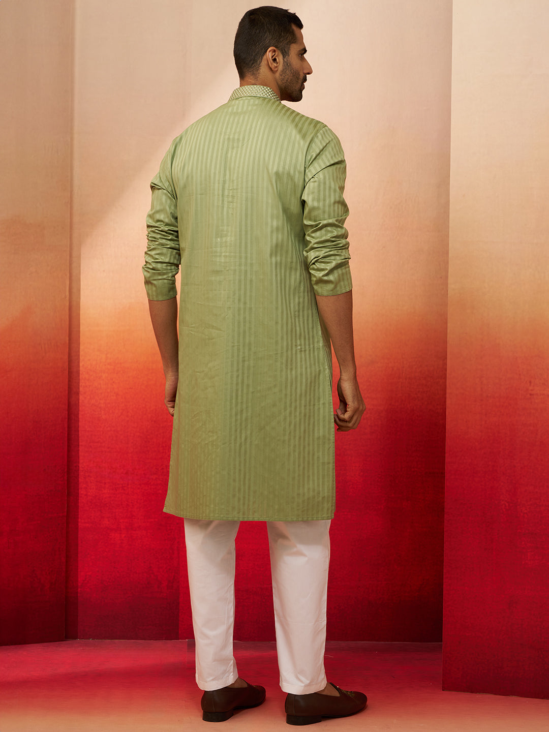 Men's Mint Green Thread Embroidered Kurta with Pyjama