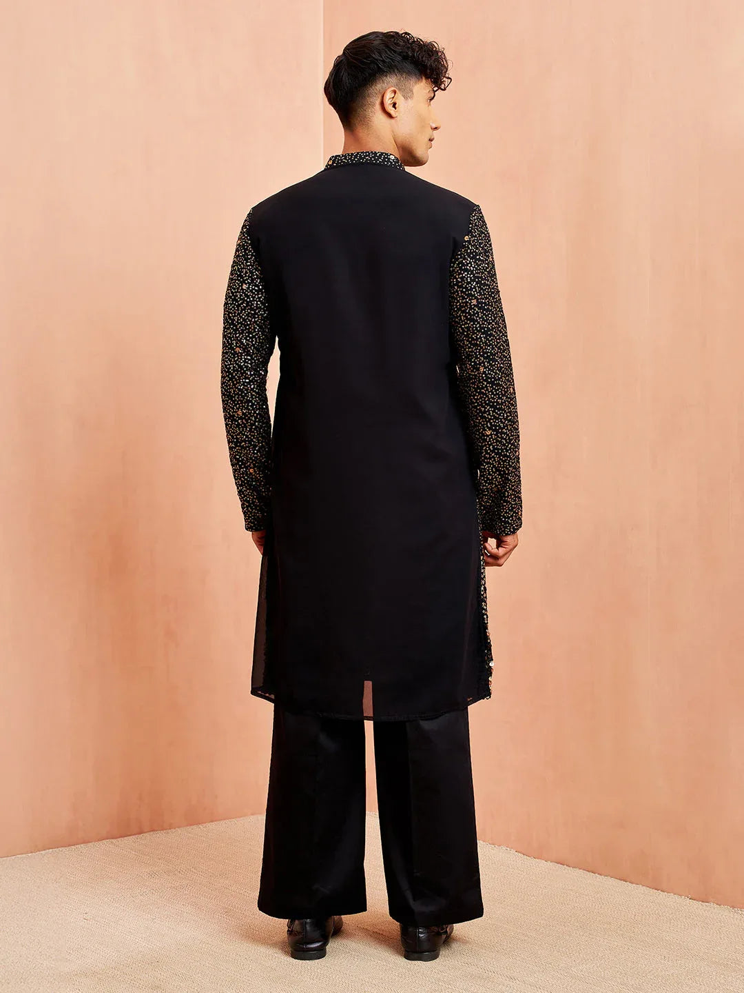 Men's Black Georgette Kurta & Pant Set